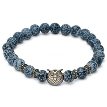 Owl Bracelet - Blue Frosted Agate Beads