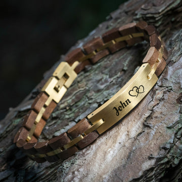 Namensgravur (Walnuss / Gold) - Holzarmband
