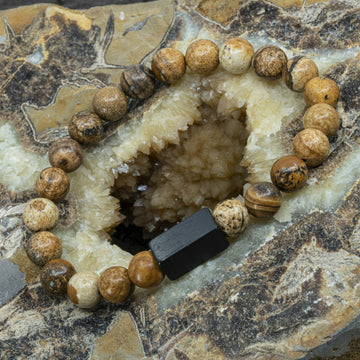 Freya 'Beige Picture Jasper' - Beaded bracelet