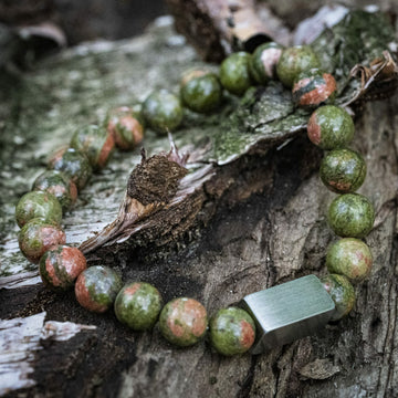 'Unakite Rock' cut beaded bracelet