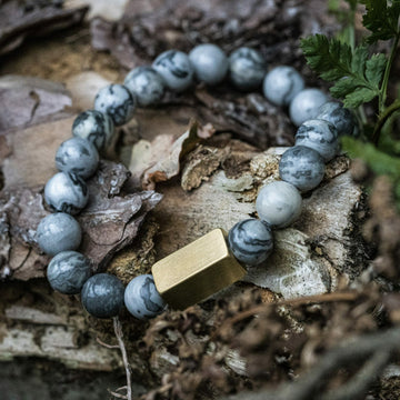 Gray Map Stone Jasper - Beaded Bracelet