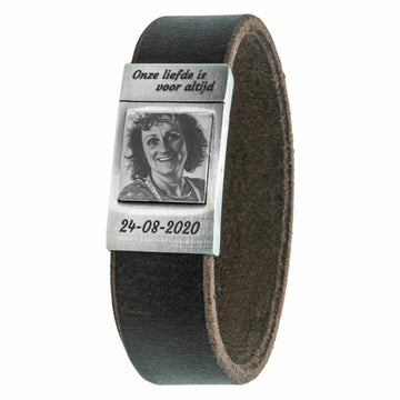 Brown leather photo bracelet with your own photo