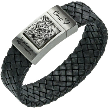 Fingerabdruck-Armband – <b>Schwarzes geflochtenes</b> Leder