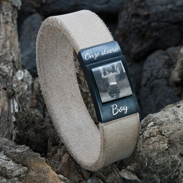 Own Photo on Bracelet - Light Leather Bracelet with Photo Engraving