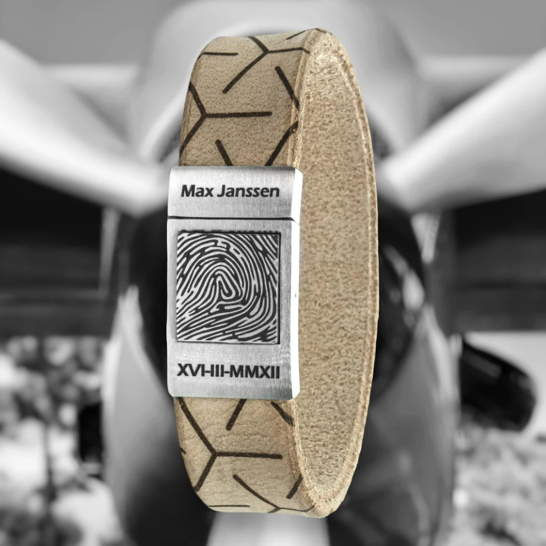 Leren Vingerafdruk Armband - Pilots EDITION - Zwart / Bruin / Gevlochten