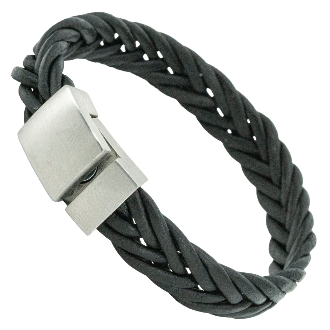 Edelstalen Armband met gravure - gevlochten leer