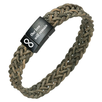 Black Stainless Steel Bracelet with engraving - braided leather