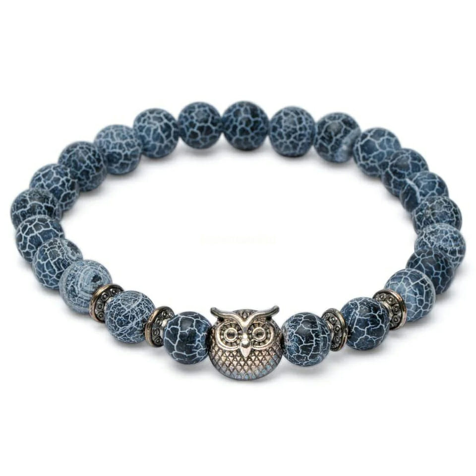 Owl Bracelet - Blue Frosted Agate Beads