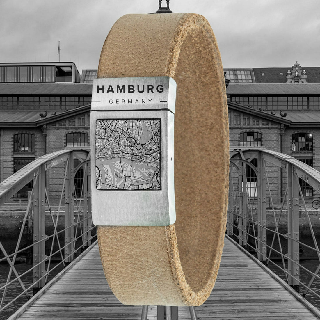 Kaartarmband <b>Lichtbruin</b> leer met eigen stad
