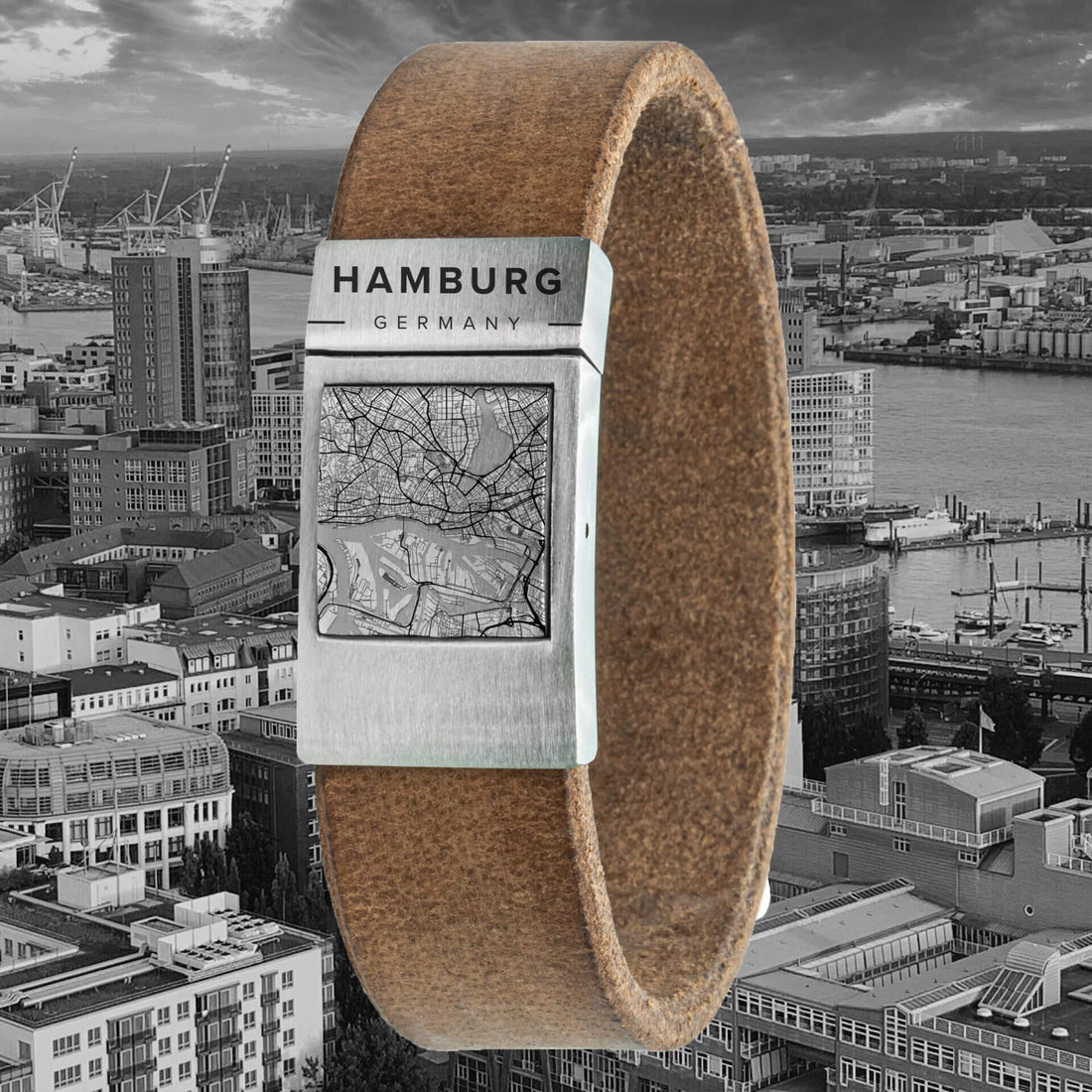 Kaartarmband <b>Beige</b> leer met eigen woonplaats