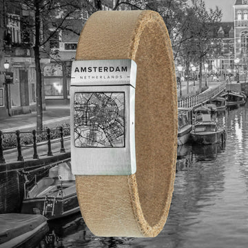 Kartenarmband <b>Hellbraunes</b> Leder mit eigener Stadt