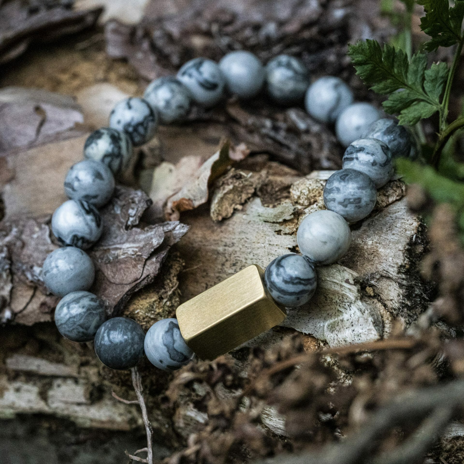 Gray Map Stone Jasper - Beaded Bracelet