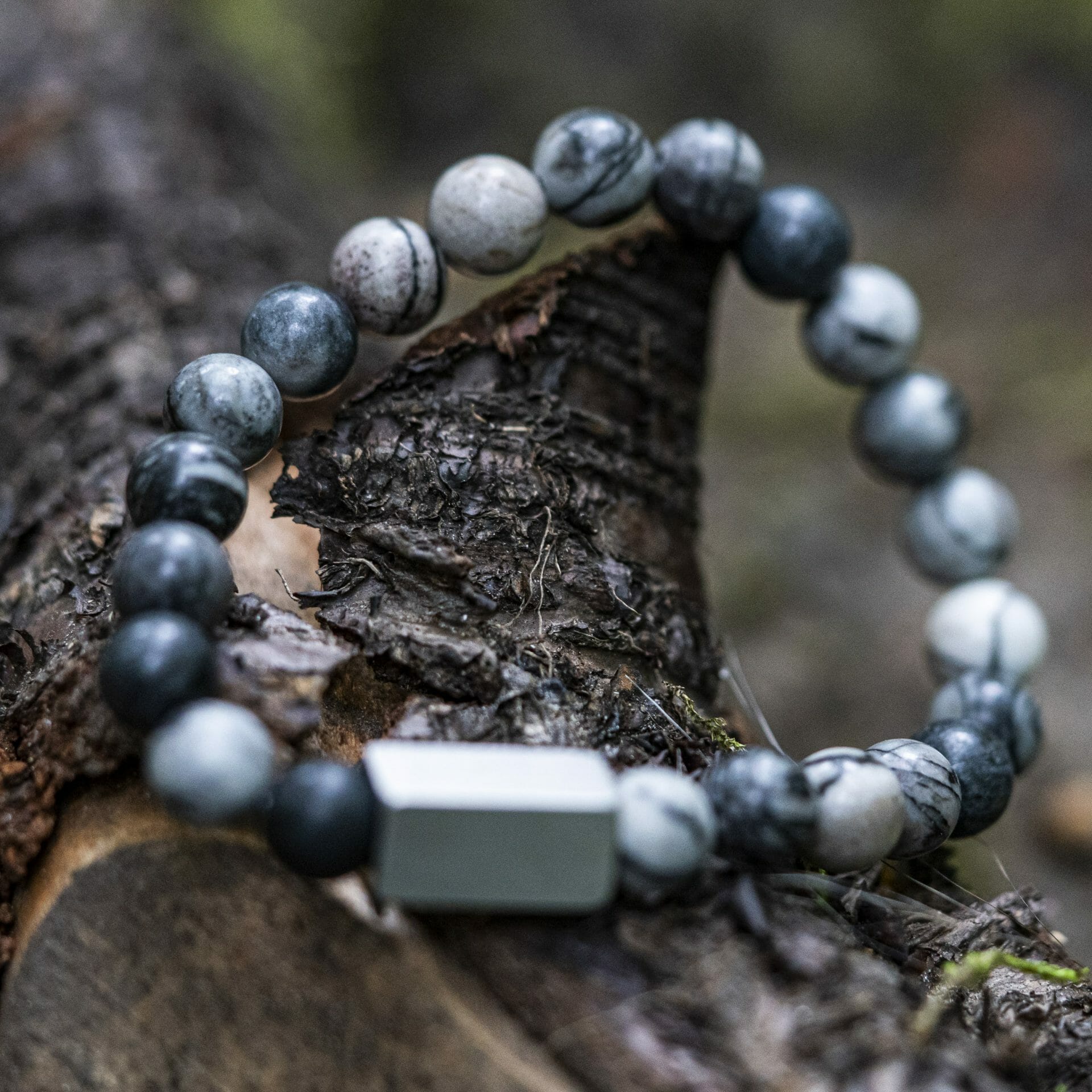 Black silk stone - Natural stone beaded bracelet