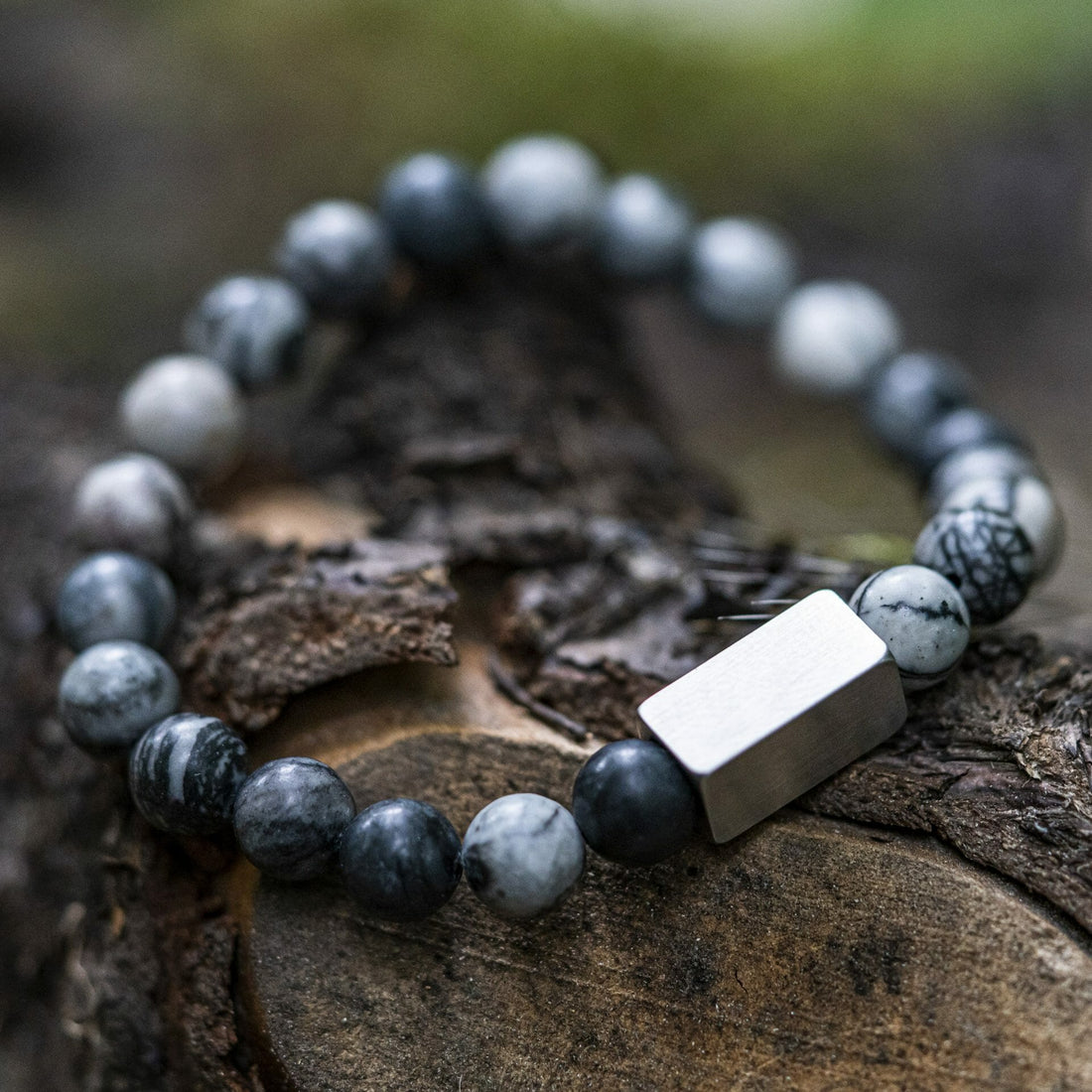 Black silk stone - Natural stone beaded bracelet