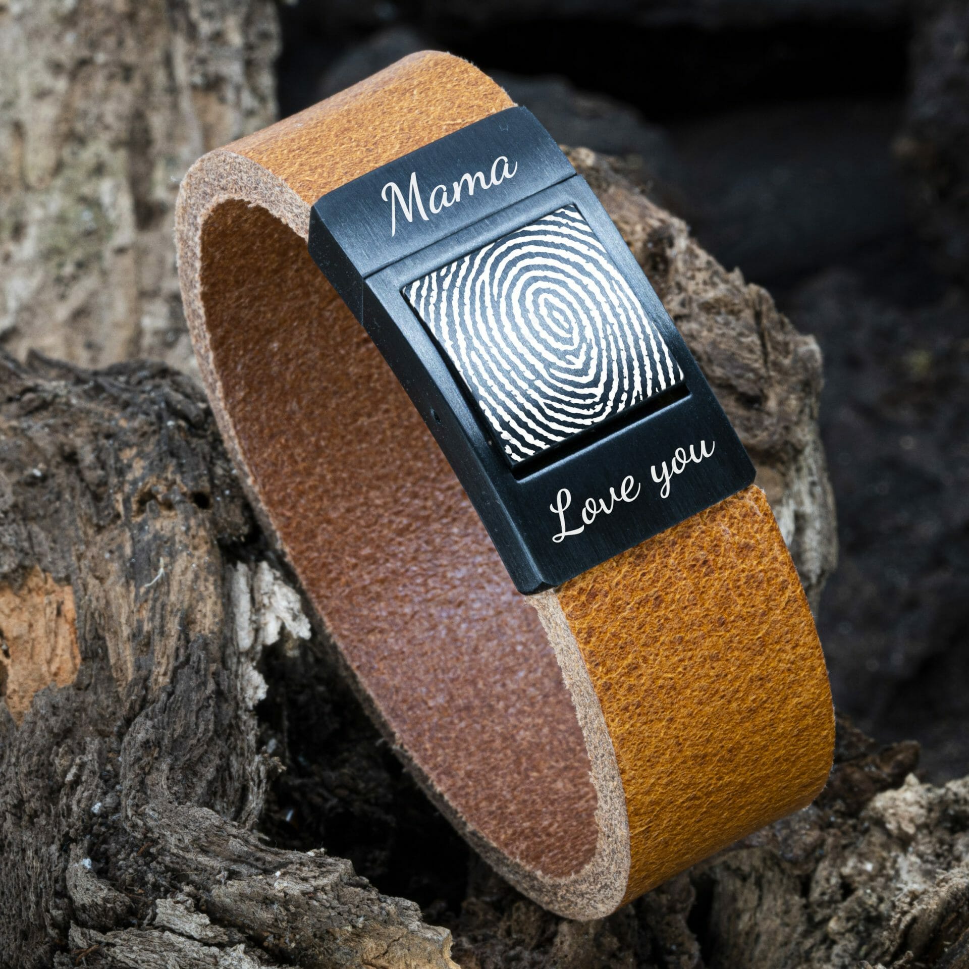 Mother's Day Fingerprint Mom / Dad Engraving on Leather Bracelet
