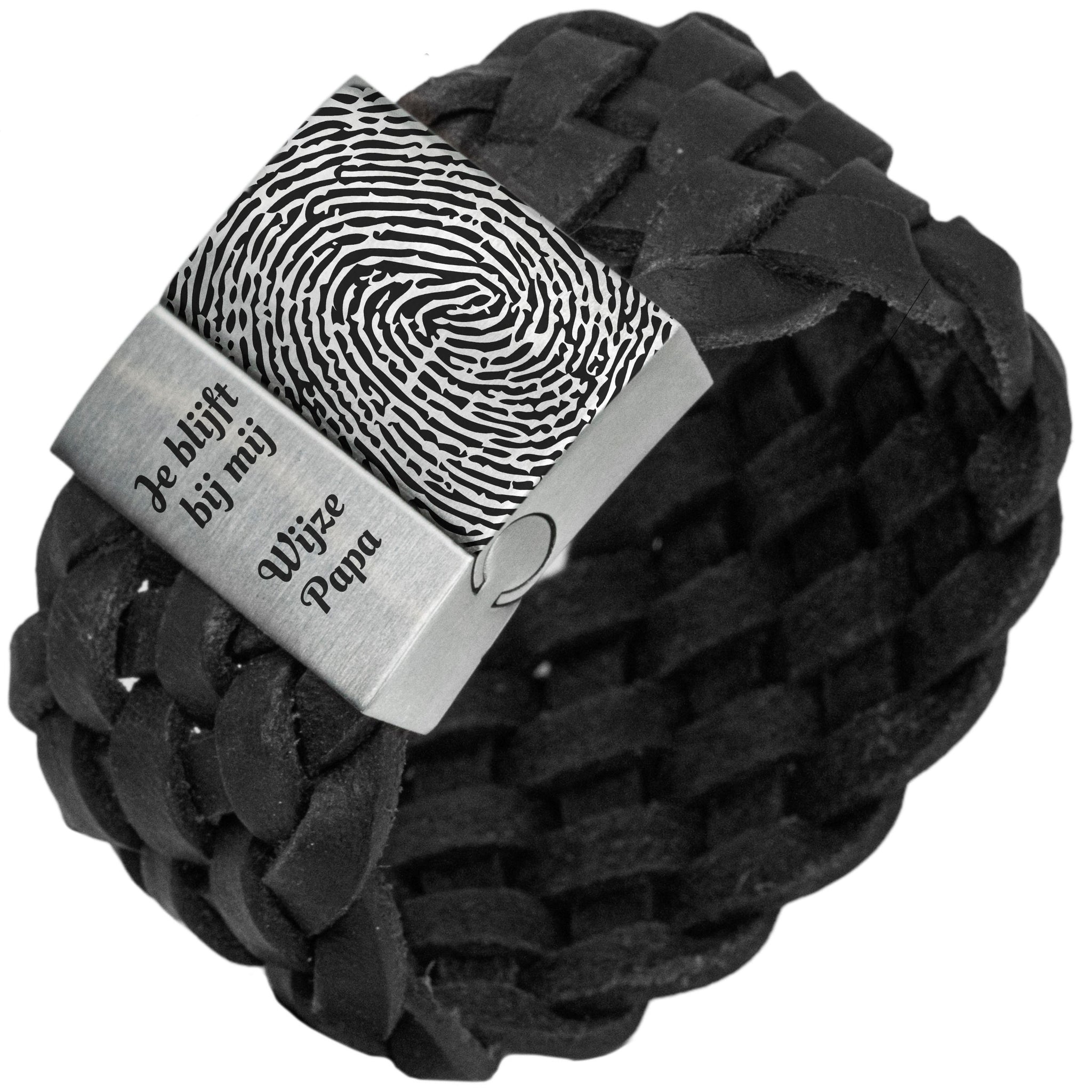 Fingerprint on your bracelet - Black or brown braided leather bracelet